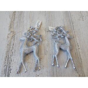 Macys Holiday Lane silver reindeer deer ornament glitter Xmas tree set
